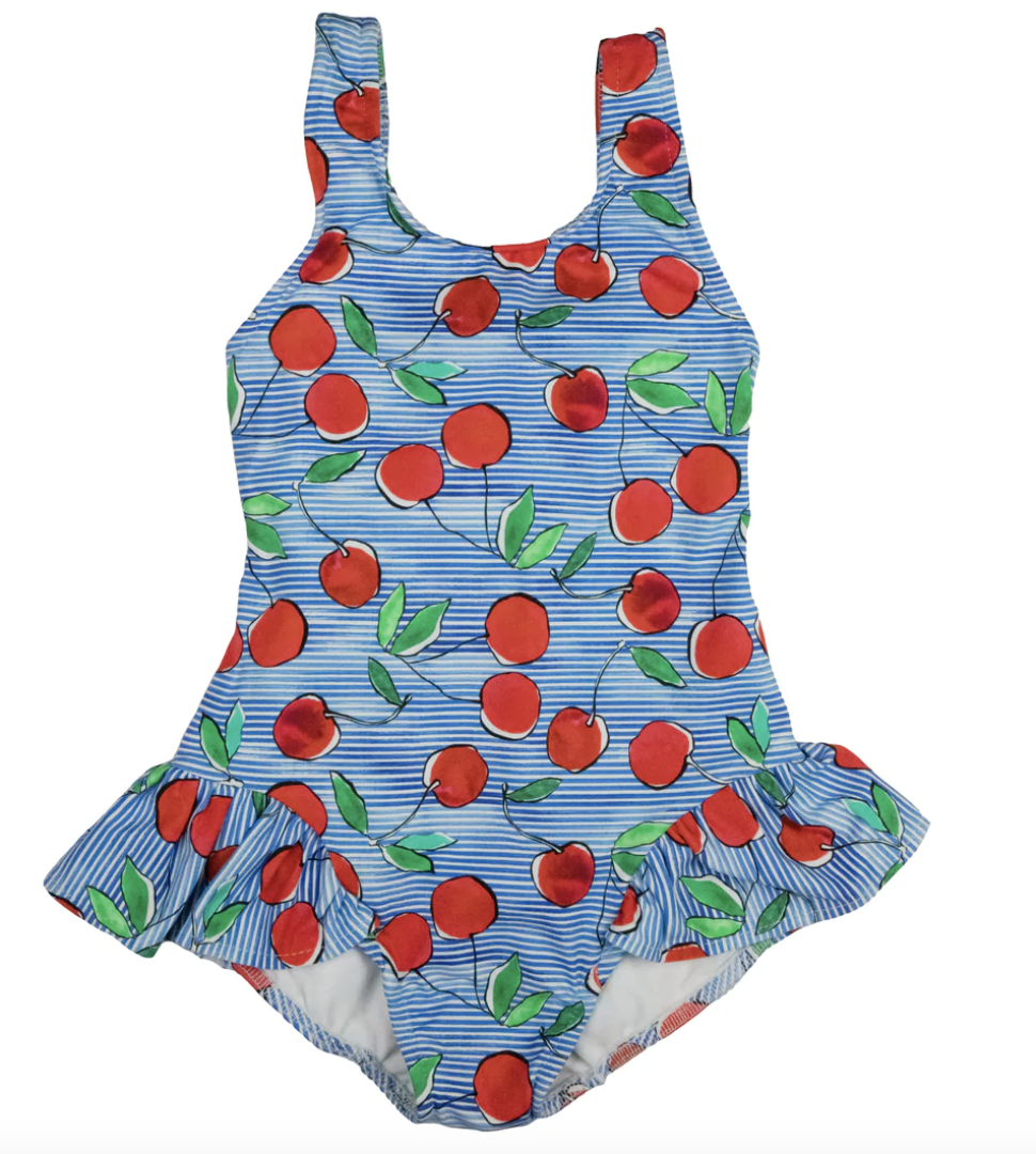 Blue Striped Cherry Swimsuit